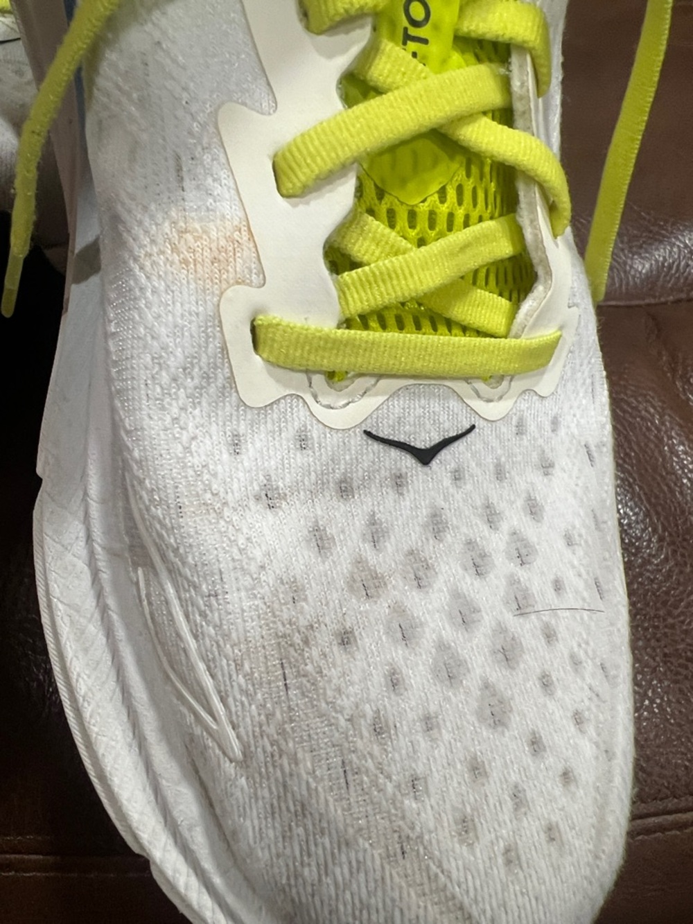 Hoka  Clifton White and Neon Yellow Mens Sneakers - Picture 4 of 15